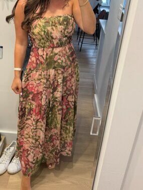 Socialite Metallic floral strapless dress and scarf set